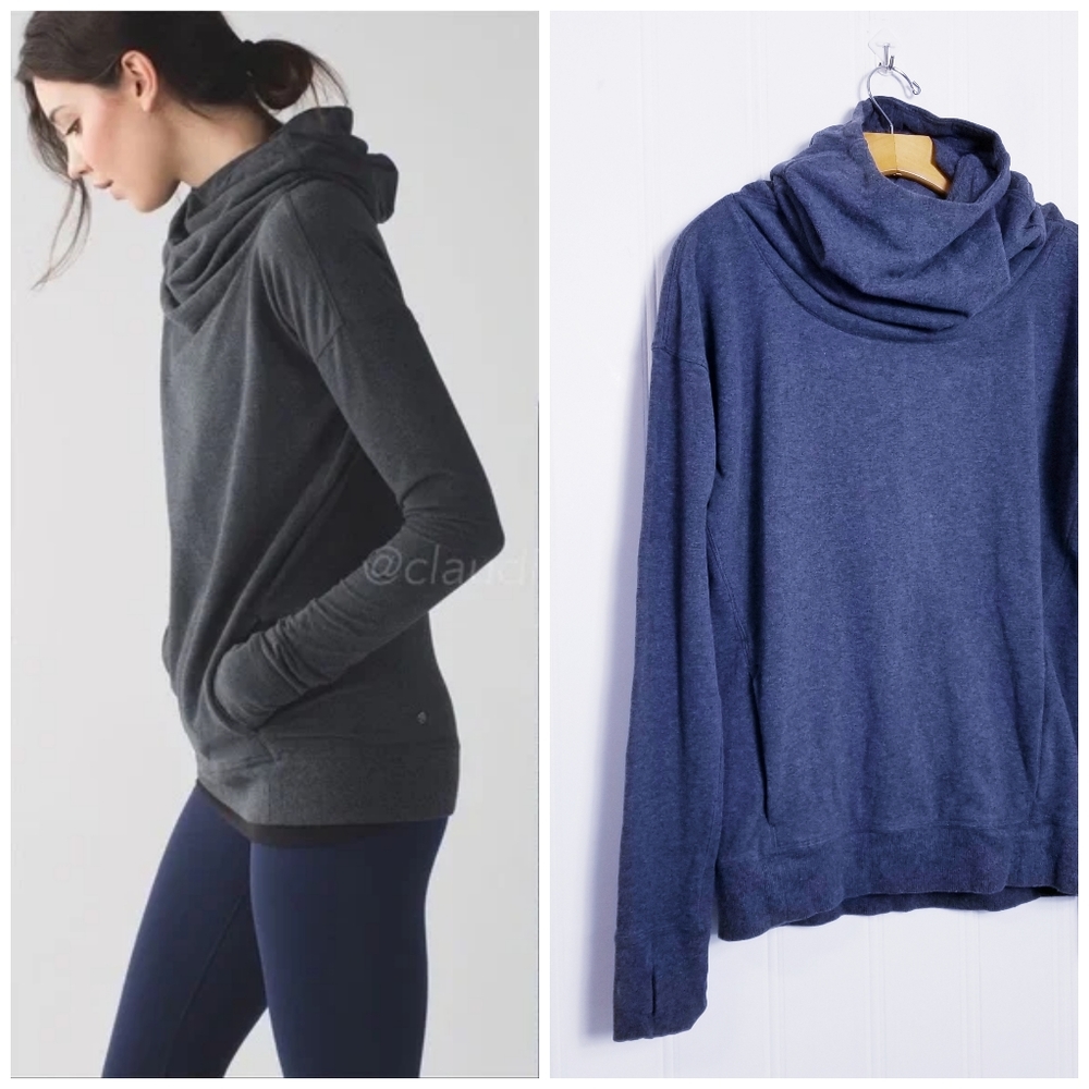 Lululemon Hoodie Size 4 Stress Less Cowl Funnel Neck Thumbhole Heather Gray Cozy